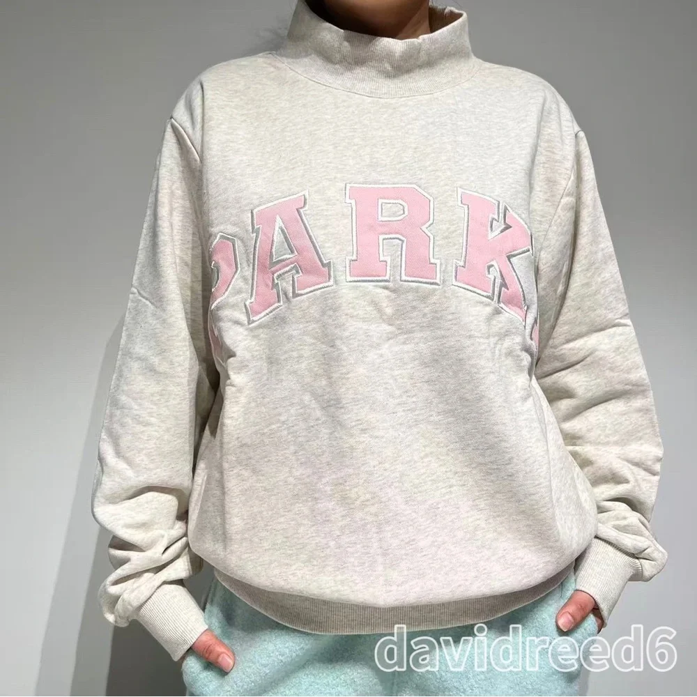 Parke Gray Mock-Neck Sweatshirt with Pink PARKE Lettering - Picture 3 of 7